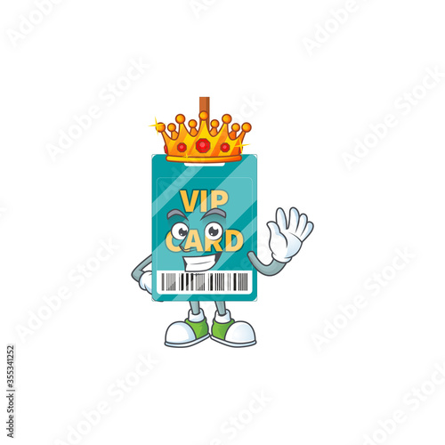 A charming King of VIP pass card cartoon character design with gold crown