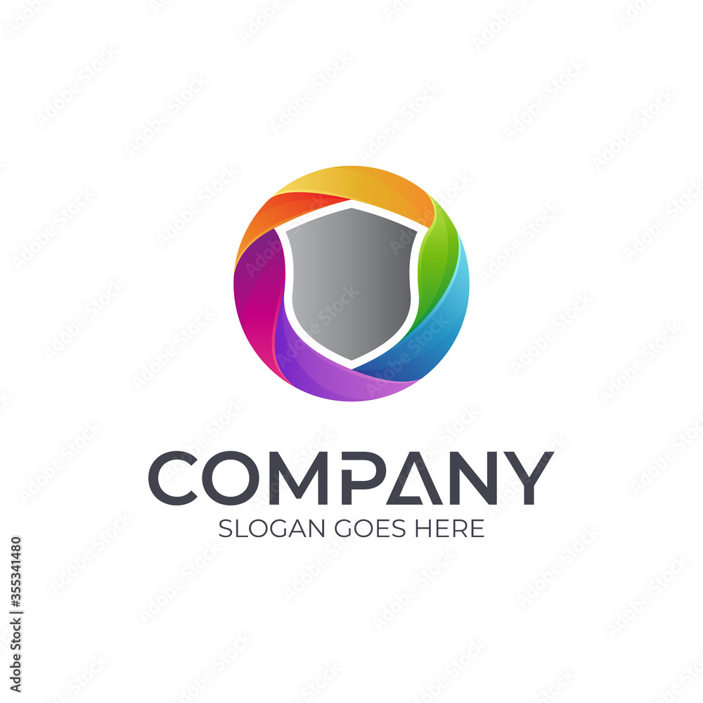 Shield emblem logo with colorful glossy frame Shield emblem logo with colorful glossy frame