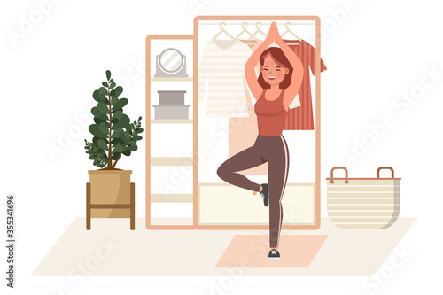 Girl exercise at home character vector design. Yoga and fitness, healthy lifestyle concept.