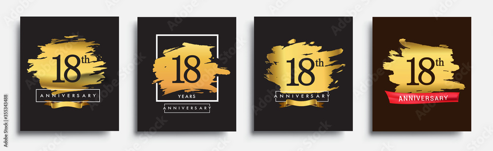 Set of Anniversary logo, 18th anniversary template design on golden brush background, vector design for greeting card and invitation card, Birthday celebration Set of Anniversary logo, 18th anniversary template design on golden brush background, vector design for greeting card and invitation card, Birthday celebration