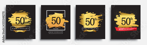 Set of Anniversary logo, 50th anniversary template design on golden brush background, vector design for greeting card and invitation card, Birthday celebration