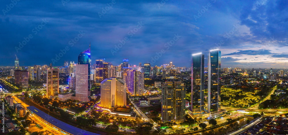 Fototapeta premium Aerial view of metropolitan city at night