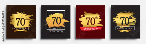 Set of Anniversary logo, 70th anniversary template design on golden brush background, vector design for greeting card and invitation card, Birthday celebration