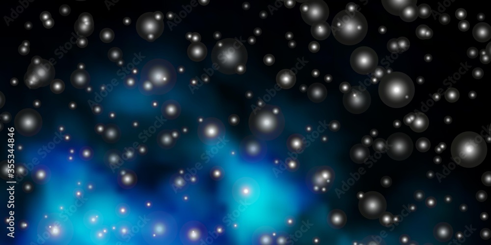 Dark BLUE vector template with neon stars. Decorative illustration with stars on abstract template. Theme for cell phones. Dark BLUE vector template with neon stars. Decorative illustration with stars on abstract template. Theme for cell phones.