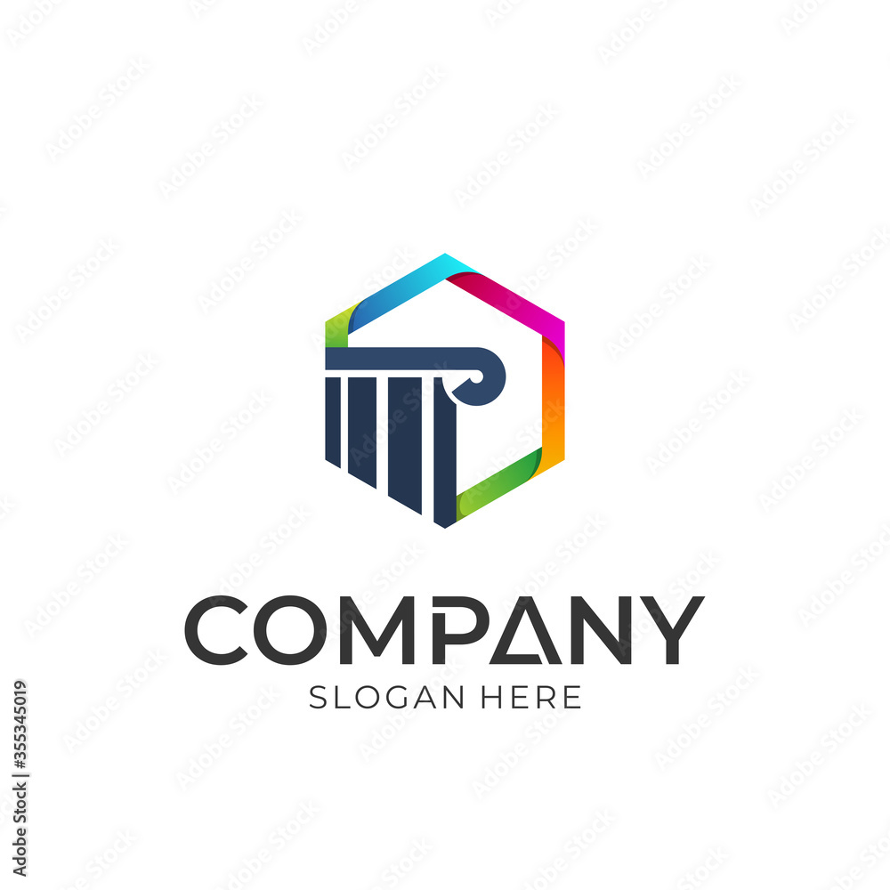 Vector logo of pillar in hexagon shape. Modern style. Logo template ready for use. Vector logo of pillar in hexagon shape. Modern style. Logo template ready for use.