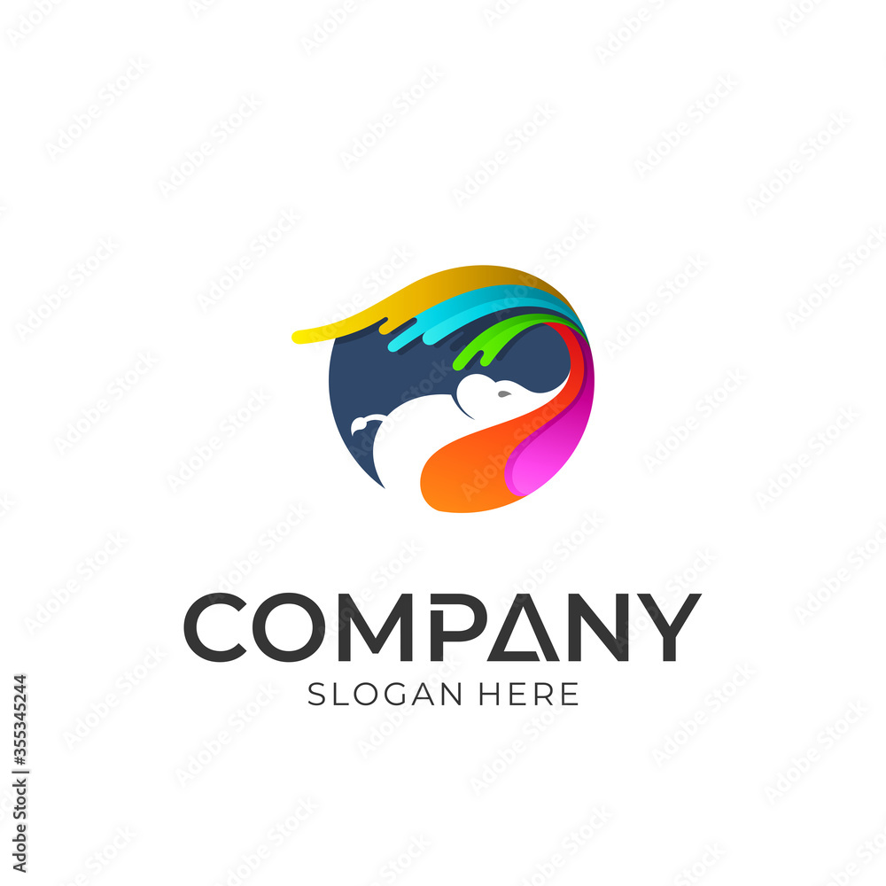 Vector logo of elephant and water splash. Modern colorful Vector logo of elephant and water splash. Modern colorful