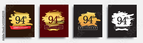 Set of Anniversary logo, 94th anniversary template design on golden brush background, vector design for greeting card and invitation card, Birthday celebration
