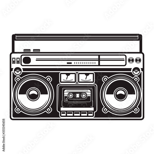 Illustration of boombox isolated on white background. Design element for poster, card, banner, logo, label, sign, badge, t shirt. Vector illustration