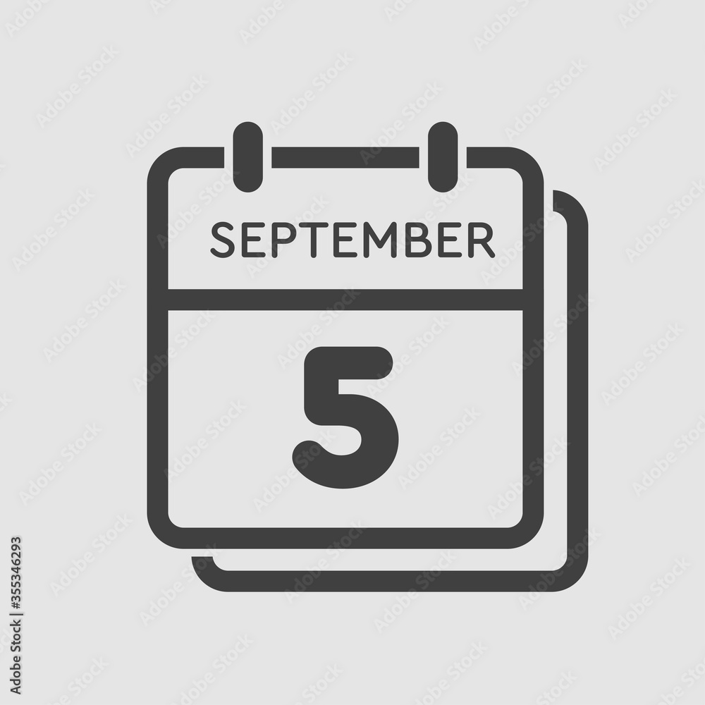 Calendar icon day 5 September, template date days Calendar icon day 5 September, template date days