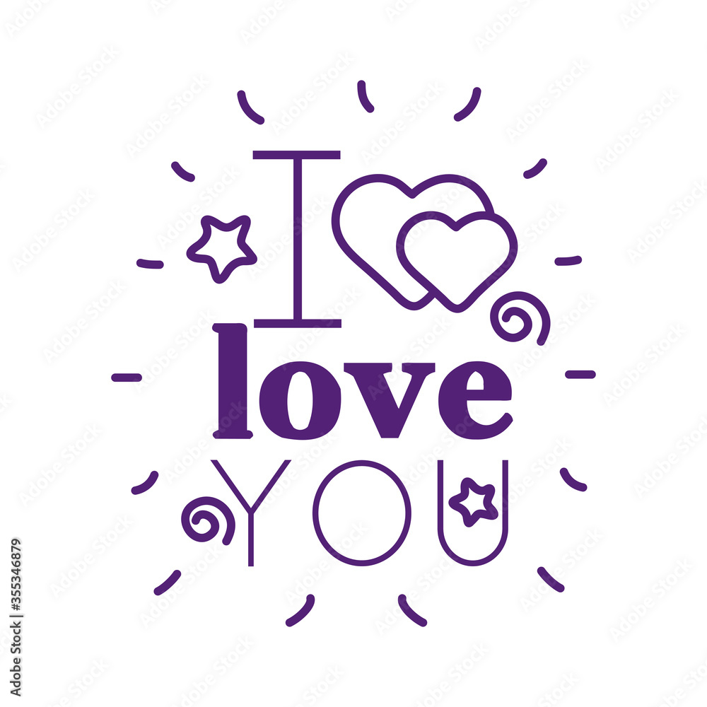 I love you text with hearts line style icon vector design