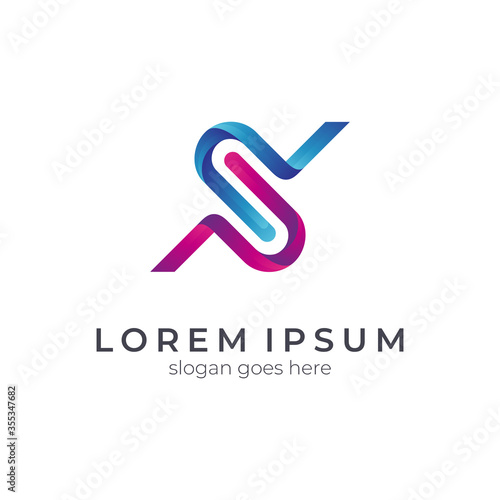 Initial letter P and S, PS/SP monogram blue and red color