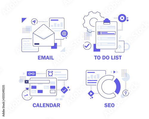 email,to do list,calendar,seo,flat design icon vector illustration