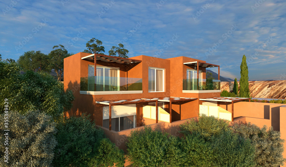 Building exterior in the outdoor 3d illustration