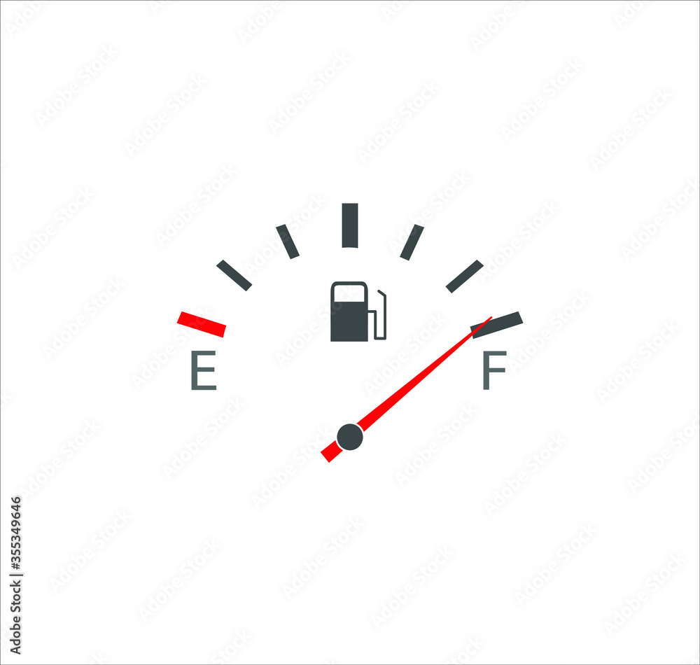 Fuel tank indicator. Full fuel meter, Vector on white background Fuel tank indicator. Full fuel meter, Vector on white background