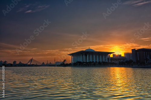 Beautiful sunrise shot potraying great architecture design of Tuanku Mizan Zainal Abidin Mosque