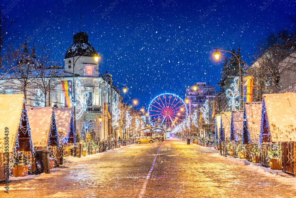 Winter landscape in Iasi at Christmas time, Romania