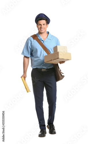 Handsome young postman on w...
