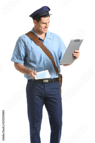 Handsome young postman on w...