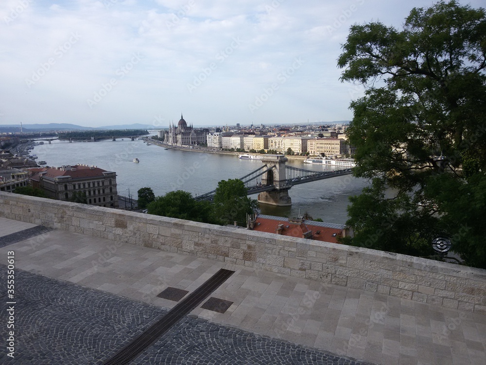 View of the river Danube river in Budapest from a hill