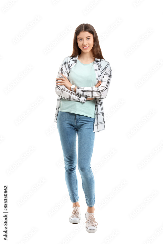 Beautiful young woman on white background Beautiful young woman on white background