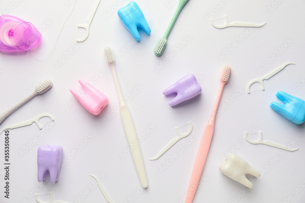 Set for oral hygiene on white background Set for oral hygiene on white background