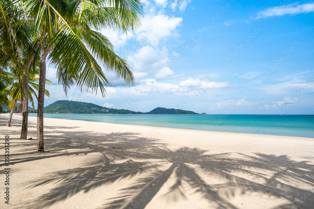 Obraz premium Beach sea sand and palm in summer day