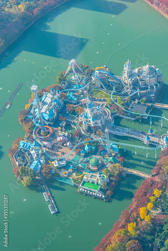Aerial view of Lotte World Magic Island in Seoul, Republic of Korea