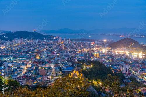 Night view of Mokposisa pavilion in Mokpo, Republic of Korea photo