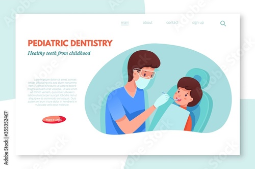 Pediatric dentistry service vector landing page