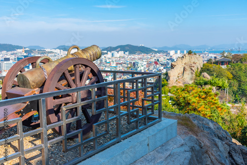 cannon at Yudal mountain in Mokpo, Republic of Korea photo