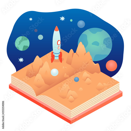 Popup book about planet isolated on white backdrop