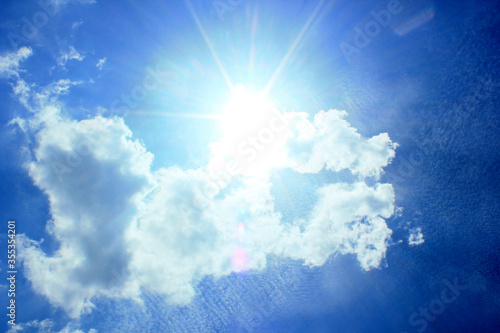 beautiful photos of the blue sky on a clear day with clean white clouds, a combination of blue and white and sparkling sunlight add a sense of enthusiasm for outdoor activities