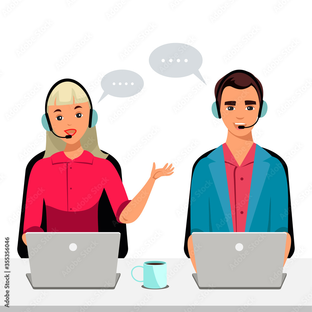 Vector character illustration hotline Call center Vector character illustration hotline Call center