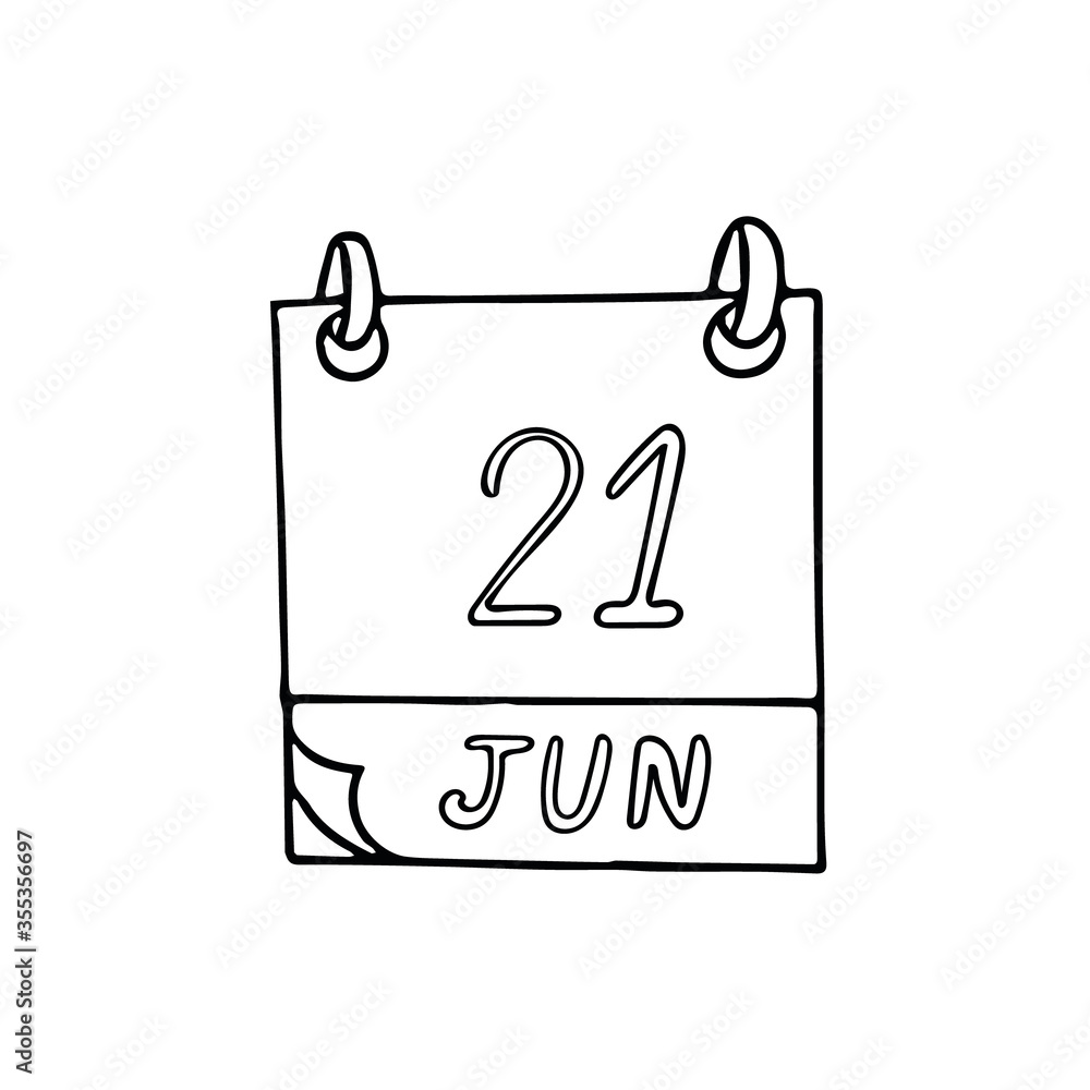 calendar hand drawn in doodle style. June 21. International Yoga Day, World Hydrography, Humanist, Selfie, Skateboarding date. icon, sticker, element planning, business holiday calendar hand drawn in doodle style. June 21. International Yoga Day, World Hydrography, Humanist, Selfie, Skateboarding date. icon, sticker, element planning, business holiday