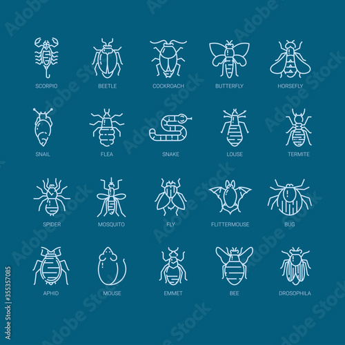 Pest control icon set in linear style.