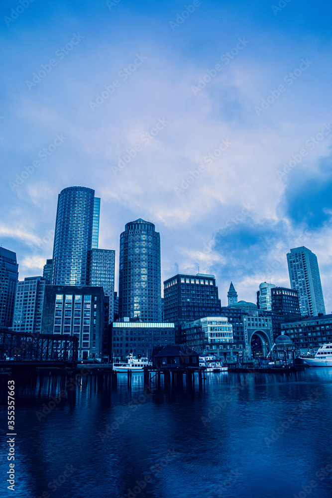 boston skyline under clouds