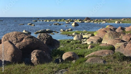 May day on the coastal stones of the Gulf of Finland. Leningrad region, Russia photo