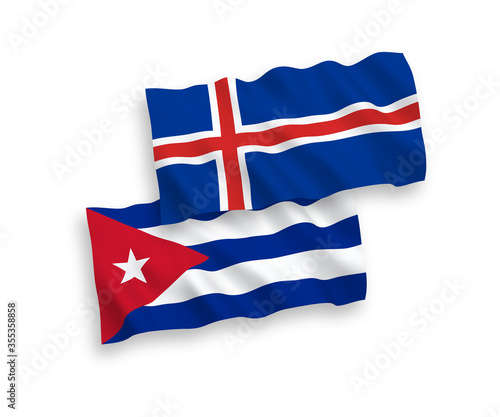 Flags of Iceland and Cuba on a white background