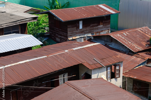 Top view of old zinc roof rust background in Thailand