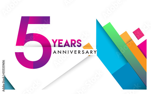5th years anniversary logo, vector design birthday celebration with colorful geometric isolated on white background.