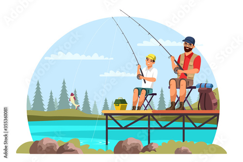 Vector characters father and son camping trip