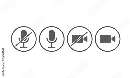 illustration of mic and video icon for mute, unmute, on and off. Symbol for communication mobile apps and web design button. photo