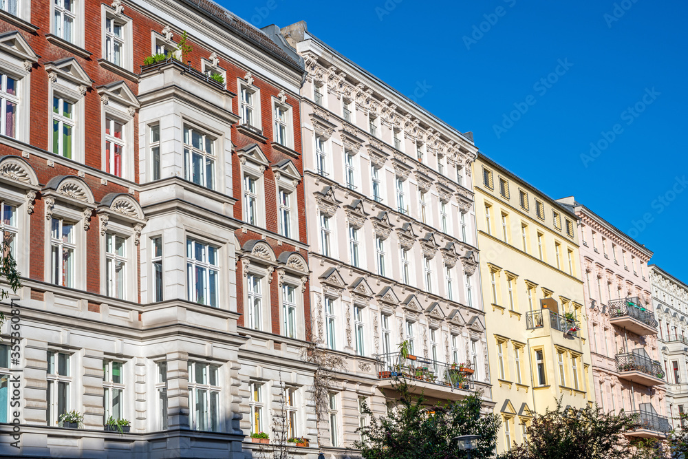 Renovated old apartment buildings seen in Berlin, Germany