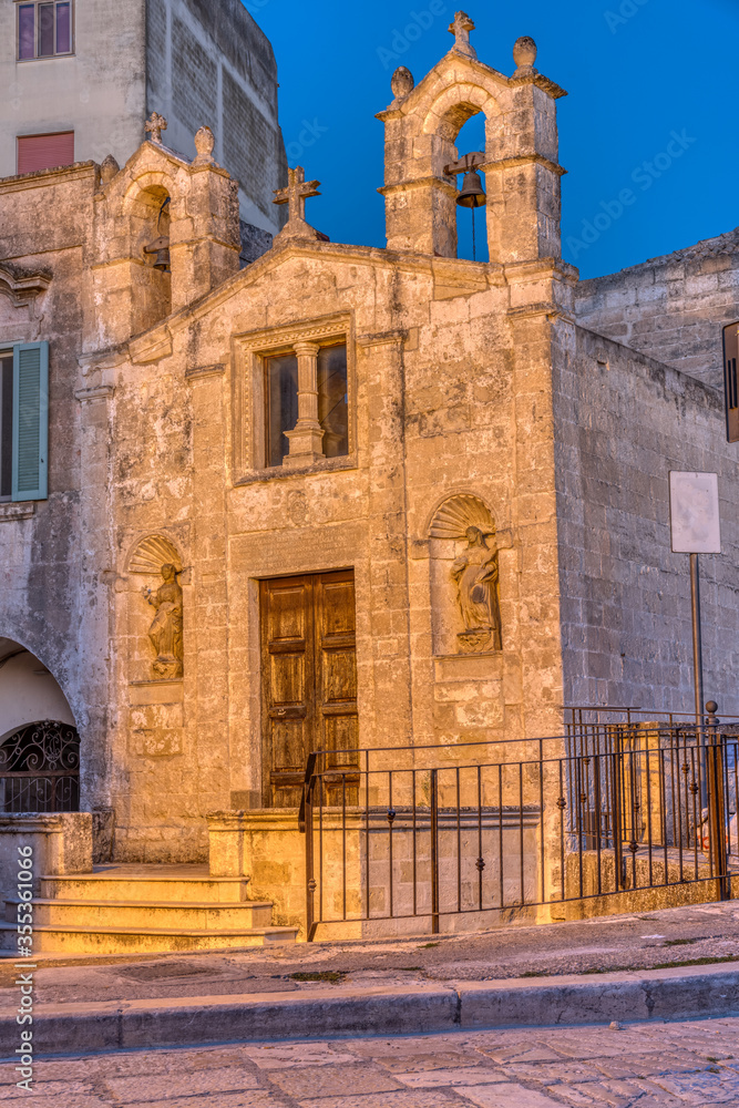 The small church Chiesa di San Biagio in Matera, Italy, at dawn