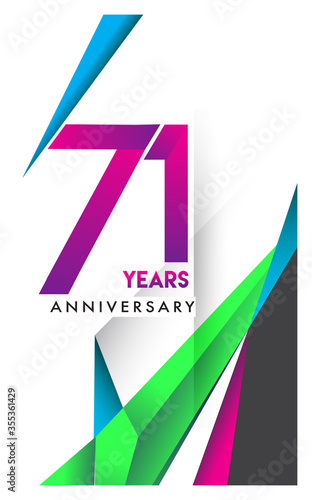 71st years anniversary logo, vector design birthday celebration with colorful geometric isolated on white background.