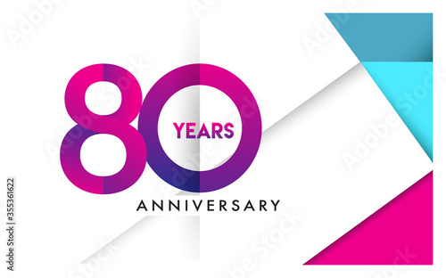 80th years anniversary logo, vector design birthday celebration with colorful geometric isolated on white background.