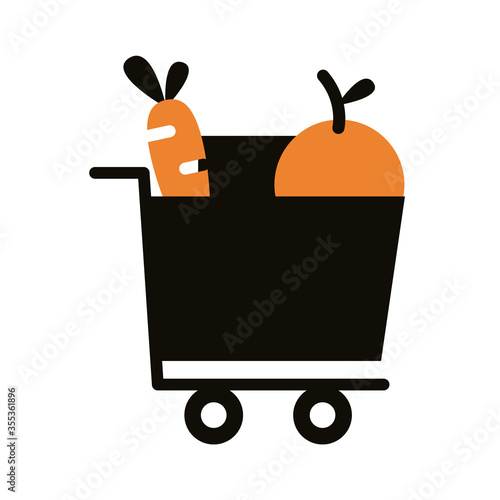 groceries in shopping cart delivery service silhouette style