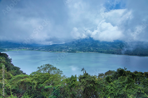 Magnificent view of Buyan Lake in Bali. Soft focus effect due to long exposure technique
