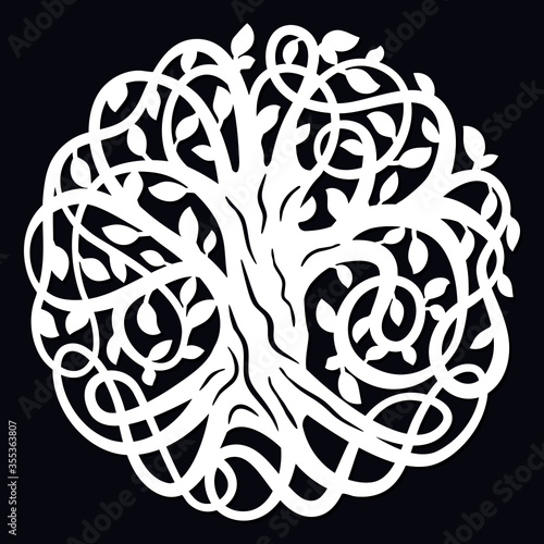 Laser cutting template. Decorative celtic tree of life. Paper cutout design. Vector silhouette. Wood or metal cutting. Family tree. Stamp. Die cut decoration. © Sviatlana