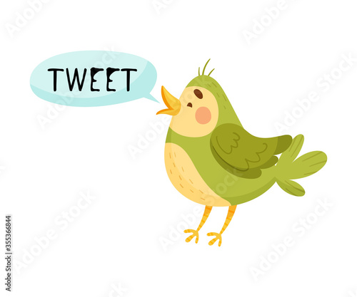 Little Bird with Open Mouth Making Tweet Sound Isolated on White Background Vector Illustration